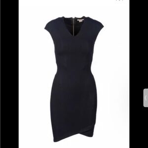 Helmut (Lange) Asymmetrical Black Bodycon, V  neck, Back zip Dress Size M